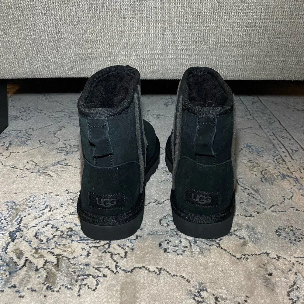 UGG Classic Mini Shearling Logo Black Suede Ankle Women’s Boots